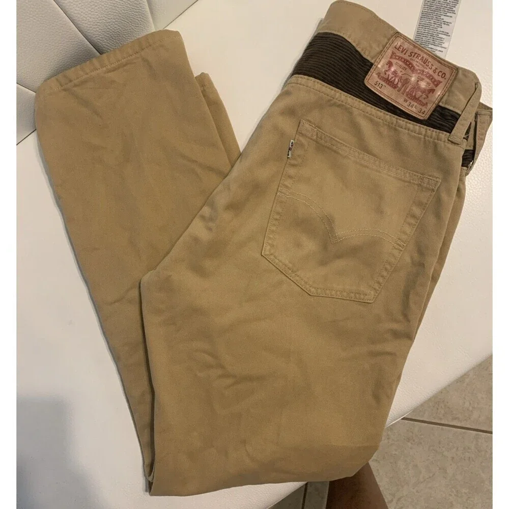 Men's Levi's 513 Straight-Cut Pants — Tan Brown — Size 34x34 Cotton